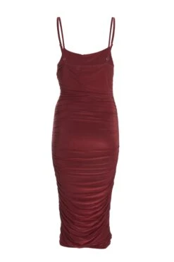 Wine Ruched Bodycon Midi Dress -Glamourista 00100035792 ZB