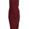 Wine Ruched Bodycon Midi Dress