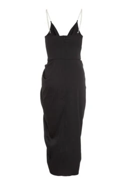 Black Satin Ruched Midi Dress -Glamourista 00100035851 ZB