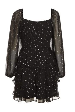 Black Chiffon Foil Tiered Mini Dress 10 Black Chiffon Foil Tiered Mini Dress -Glamourista 00100035887 ZB