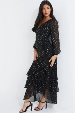 Black Chiffon Foil Maxi Dress -Glamourista 00100035895 XS