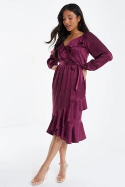 Petite Berry Satin Midaxi Dress -Glamourista 00100035906 XS