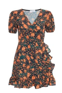 Petite Multicoloured Animal Print Wrap Midi Dress