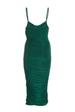 Bottle Green Ruched Bodycon Midi Dress -Glamourista 00100035908 ZB