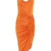Petite Orange Ruched Midi Dress