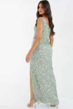 Sage Embellished Split Leg Maxi Dress -Glamourista 00100035918 XB