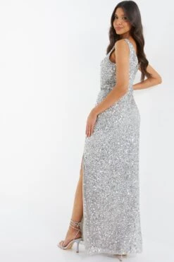 Grey Embellished Split Leg Maxi Dress -Glamourista 00100035919 XB