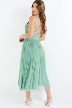 Green Sequin Tulle Midi Dress -Glamourista 00100035920 XB