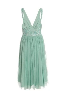 Green Sequin Tulle Midi Dress -Glamourista 00100035920 ZB