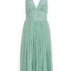 Green Sequin Tulle Midi Dress