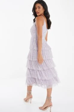 Lilac Sequin Tiered Midi Dress -Glamourista 00100035926 XB
