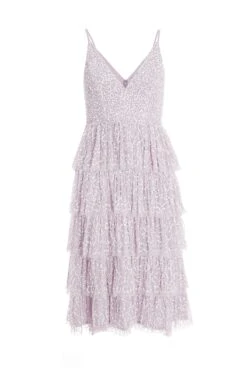 Lilac Sequin Tiered Midi Dress