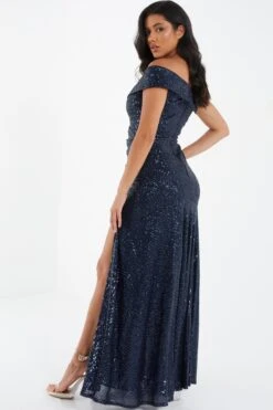 Navy Sequin Ruched Maxi Dress -Glamourista 00100035930 XB