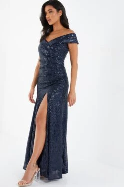 Navy Sequin Ruched Maxi Dress -Glamourista 00100035930 XS