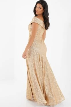 Gold Sequin Ruched Maxi Dress -Glamourista 00100035932 XB