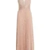 Nude Shimmer Pleated Maxi Dress
