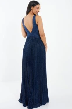 Navy Shimmer Pleated Maxi Dress -Glamourista 00100035935 XB