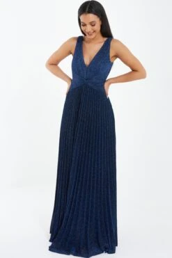 Navy Shimmer Pleated Maxi Dress -Glamourista 00100035935 XS
