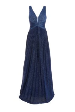 Navy Shimmer Pleated Maxi Dress