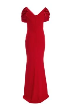 Red Satin Bardot Maxi Dress -Glamourista 00100035936 ZB