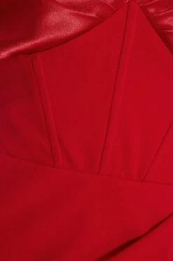 Red Satin Bardot Maxi Dress -Glamourista 00100035936 ZS
