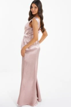 Pink Satin Wrap Split Leg Maxi Dress 8 Pink Satin Wrap Split Leg Maxi Dress -Glamourista 00100035939 XB