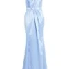 Light Blue Satin Wrap Split Leg Maxi Dress