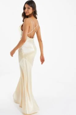 Champagne Satin Cross Back Maxi Dress -Glamourista 00100035945 XB