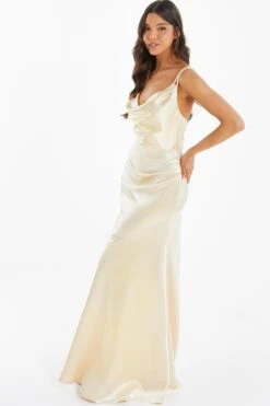 Champagne Satin Cross Back Maxi Dress -Glamourista 00100035945 XS
