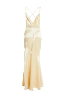 Champagne Satin Cross Back Maxi Dress -Glamourista 00100035945 ZB