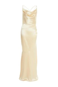 Champagne Satin Cross Back Maxi Dress