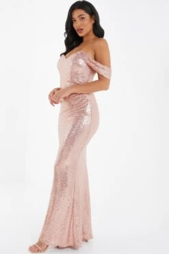Blush Pink Sequin Ruched Maxi Dress -Glamourista 00100035947 XS