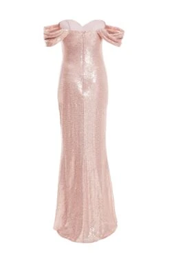 Blush Pink Sequin Ruched Maxi Dress -Glamourista 00100035947 ZB