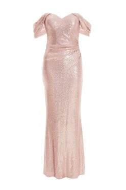 Blush Pink Sequin Ruched Maxi Dress