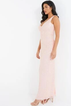Nude Sequin Maxi Dress -Glamourista 00100035955 XS