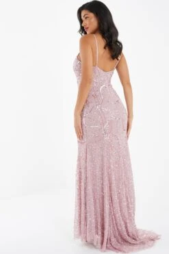 Pink Sequin Fishtail Maxi Dress 8 Pink Sequin Fishtail Maxi Dress -Glamourista 00100035957 XB