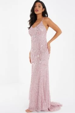 Pink Sequin Fishtail Maxi Dress 9 Pink Sequin Fishtail Maxi Dress -Glamourista 00100035957 XS