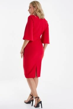 Red Tie Front Midi Dress -Glamourista 00100035999 XB