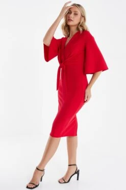 Red Tie Front Midi Dress -Glamourista 00100035999 XS
