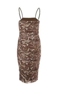 Brown Marble Print Mesh Bodycon Midi Dress -Glamourista 00100036004 ZB