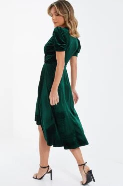 Bottle Green Velvet Wrap Midi Dress 8 Bottle Green Velvet Wrap Midi Dress -Glamourista 00100036005 XB