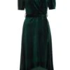 Bottle Green Velvet Wrap Midi Dress