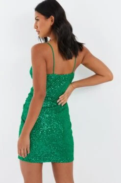 Green Sequin Wrap Mini Dress -Glamourista 00100036006 XB