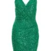 Green Sequin Wrap Mini Dress