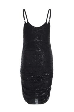 Black Sequin Ruched Bodycon Mini Dress -Glamourista 00100036008 ZB