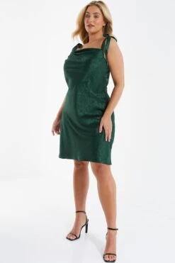 Curve Bottle Green Satin Jacquard Floral Dress -Glamourista 00100036016 XS