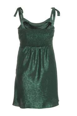 Curve Bottle Green Satin Jacquard Floral Dress -Glamourista 00100036016 ZB