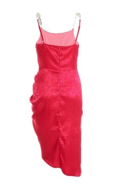 Petite Pink Satin Jacquard Floral Ruched Dress -Glamourista 00100036019 ZB