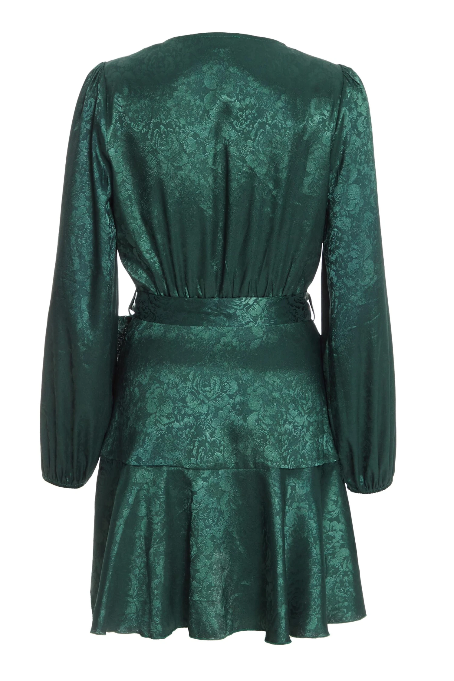 Bottle Green Satin Jacquard Floral Mini Dress 5 Bottle Green Satin Jacquard Floral Mini Dress - Image 5