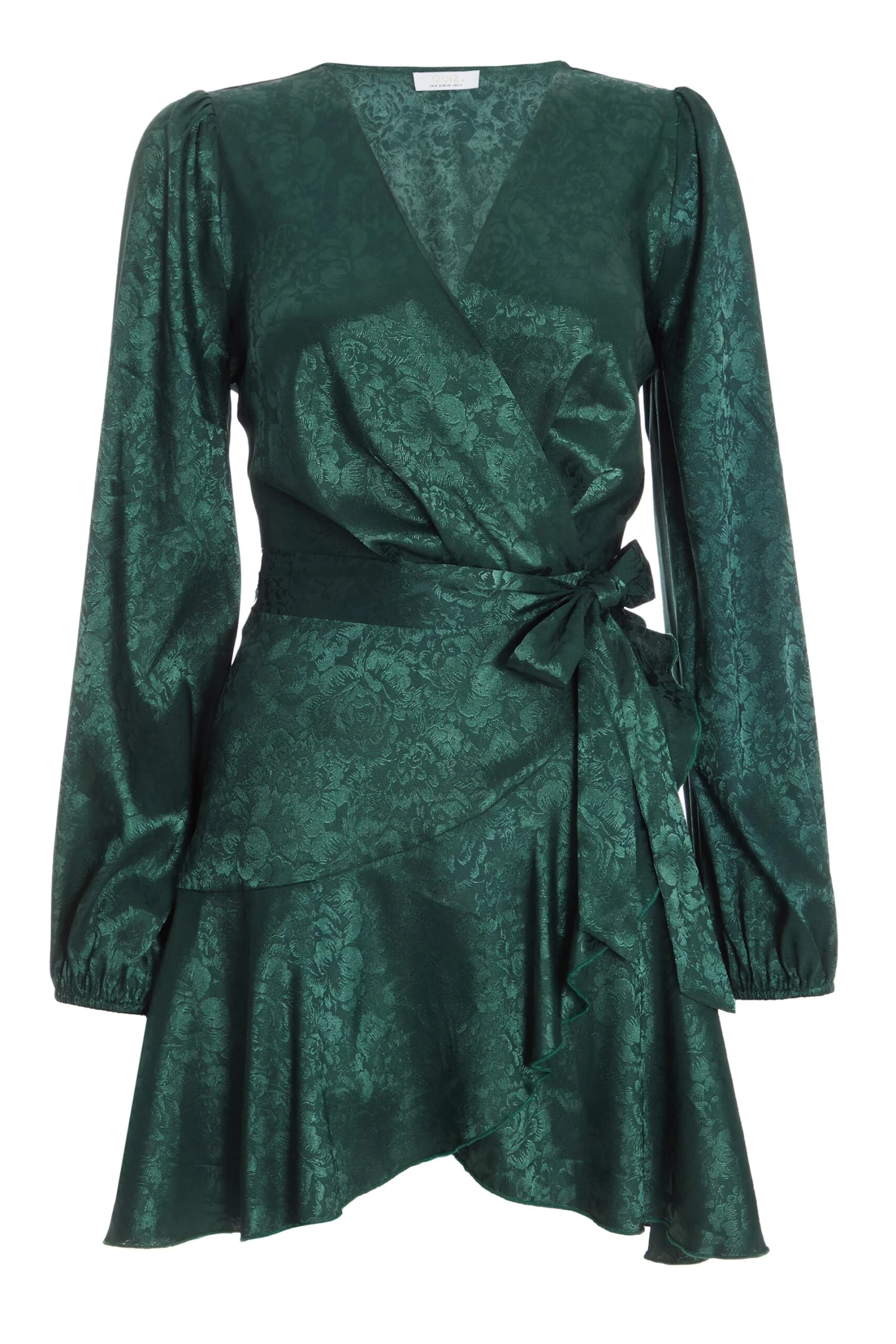 Bottle Green Satin Jacquard Floral Mini Dress 1 Bottle Green Satin Jacquard Floral Mini Dress
